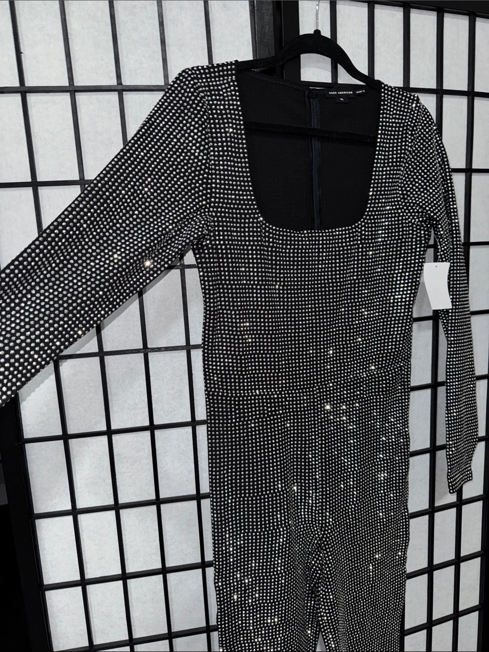 Good American Crystal Rhinestone Jumpsuit Black XL NWT Glam Party Evening - Picture 5 of 10